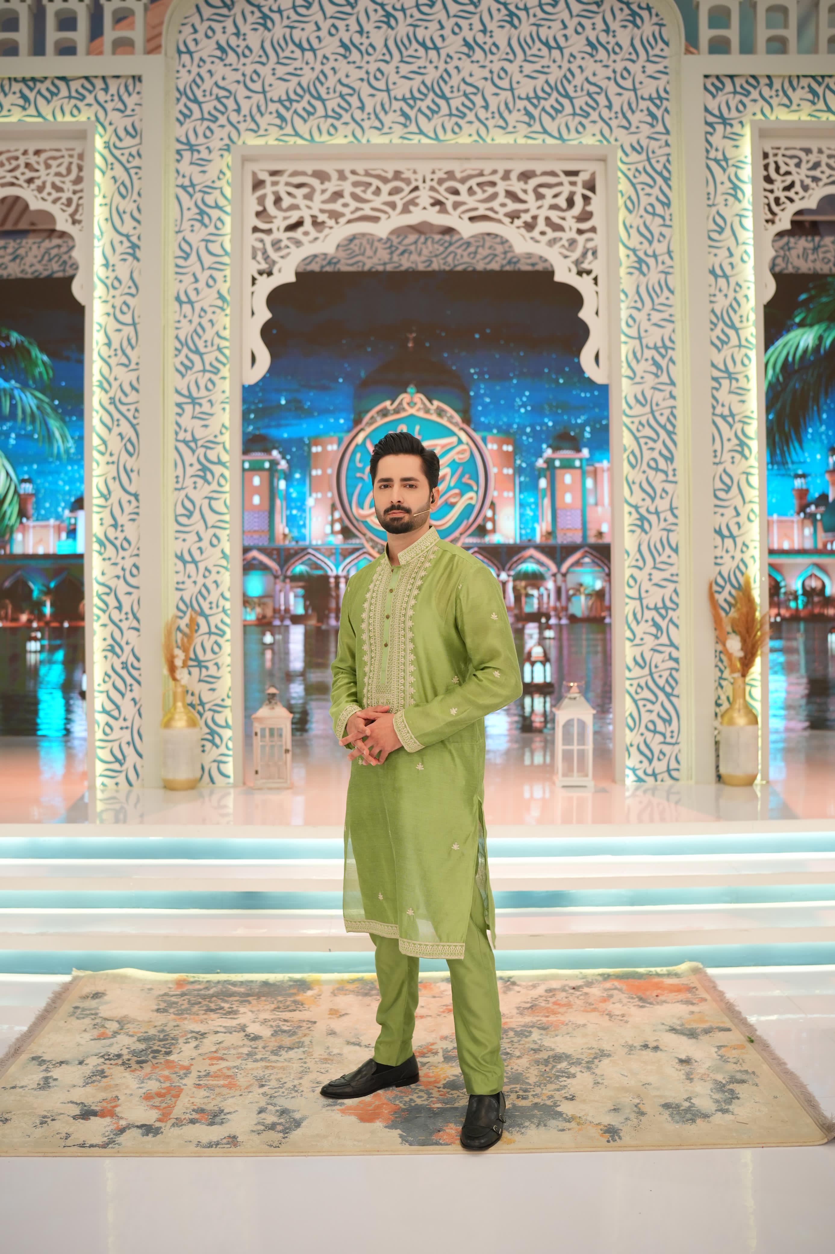 ED25 - Thyme Green Neck Embellished Kurta Pajama