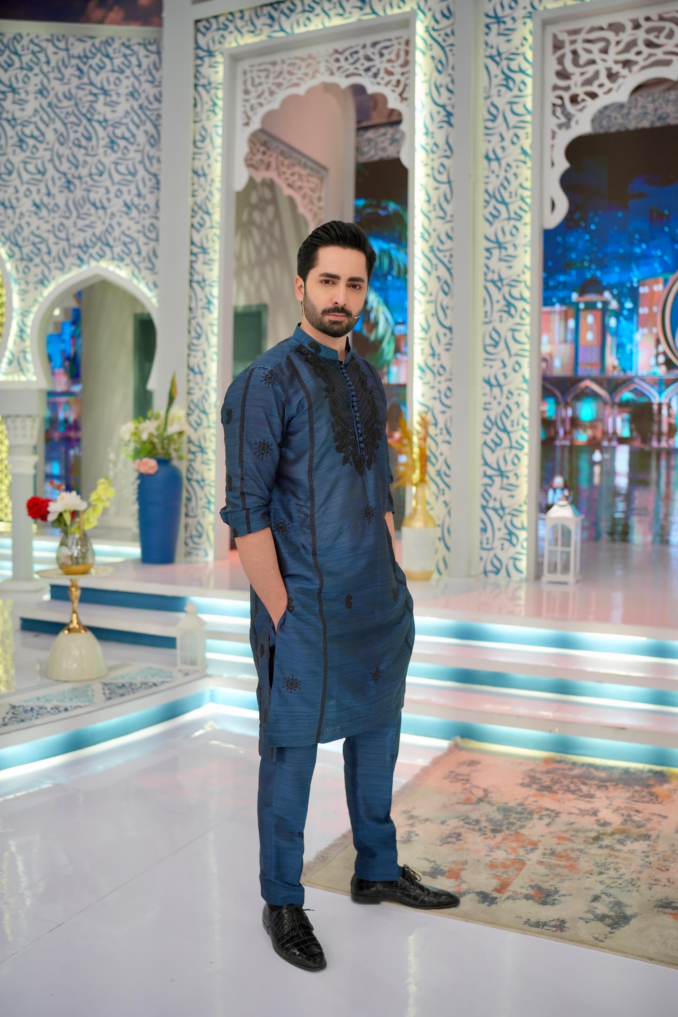 ED25 - Embroidered Aegean Blue Kurta Pajama