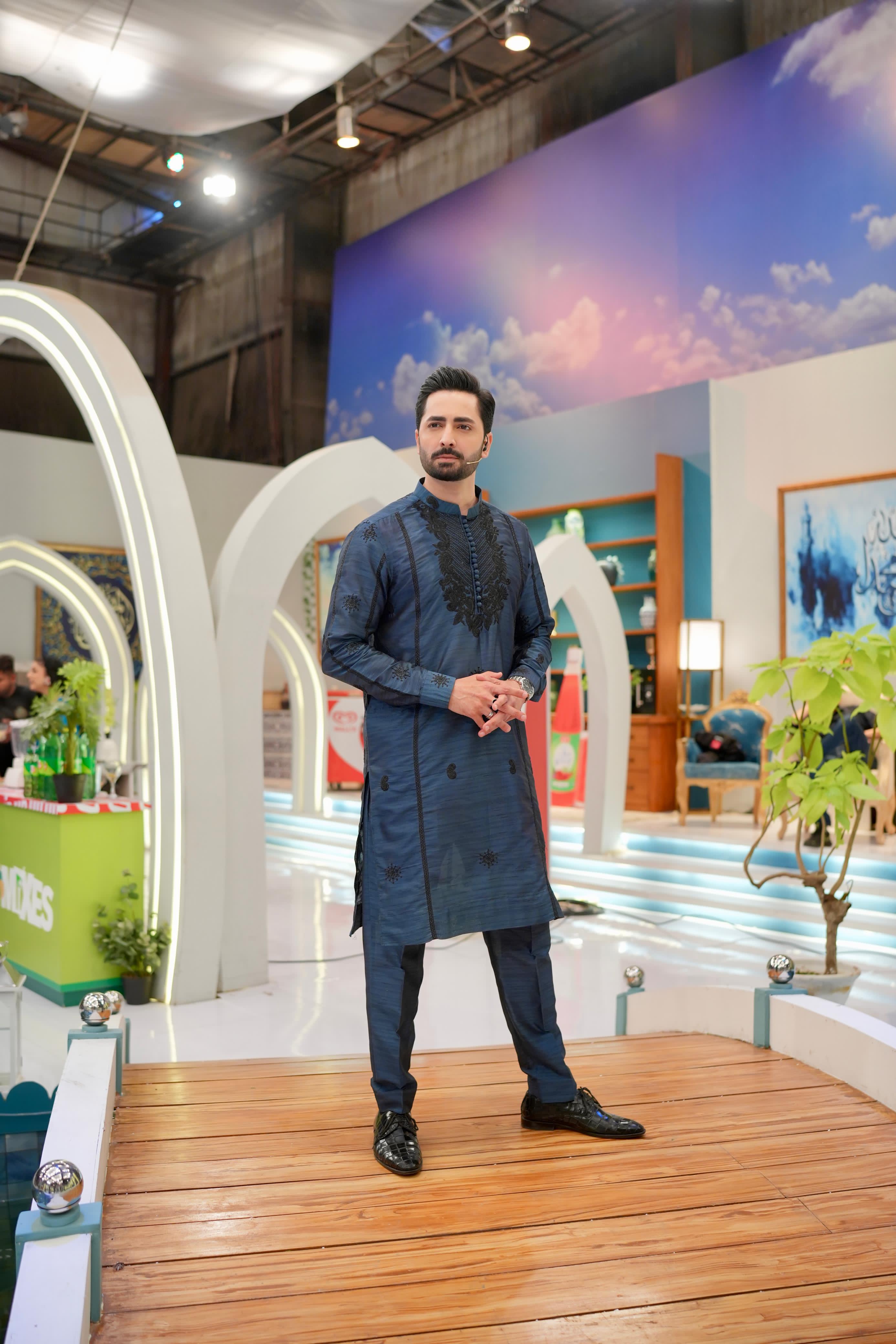 ED25 - Embroidered Aegean Blue Kurta Pajama