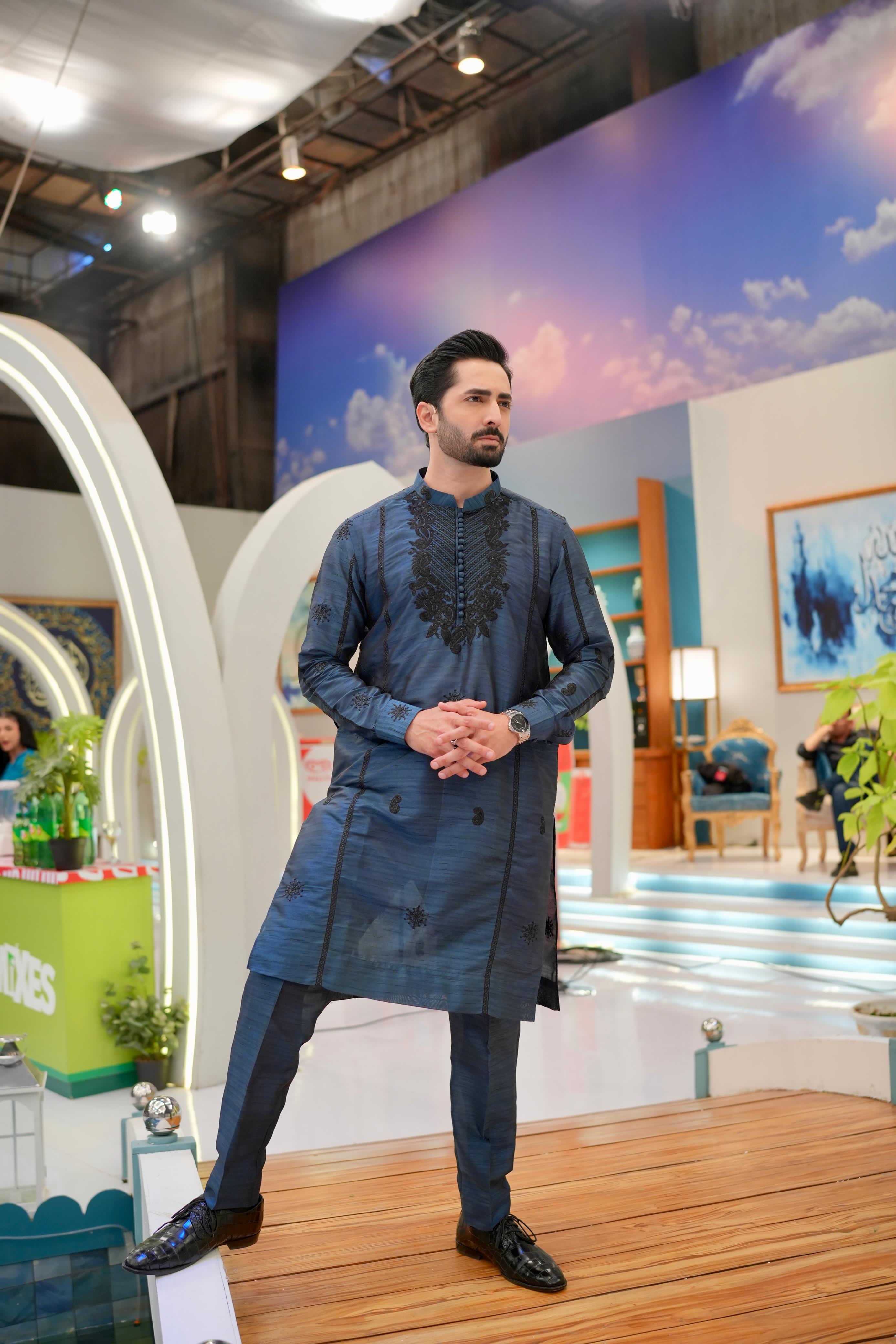 ED25 - Embroidered Aegean Blue Kurta Pajama