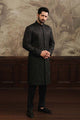 ER - 105 Black Jacquard Embroidered Sherwani 1