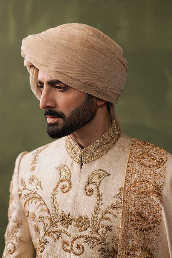 ER - 106 Champagne Gold Jacquard Sherwani 2