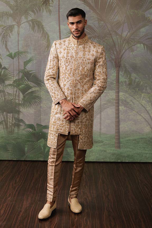 ER - 109 Champagne Gold Jacquard Sherwani