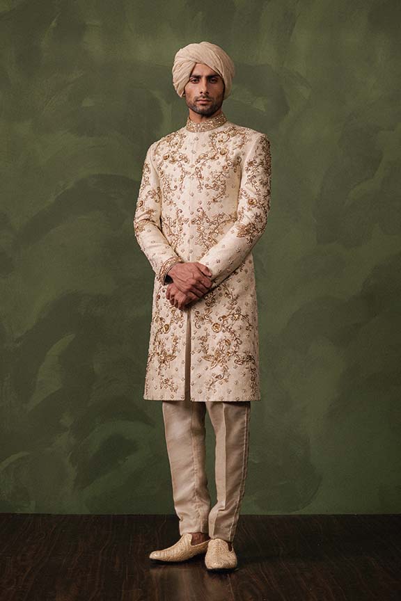 ER - 113 Champagne Gold Jacquard Sherwani 3