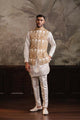 Off White Jacquard Embroidered Waistcoat