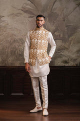 Off White Jacquard Embroidered Waistcoat