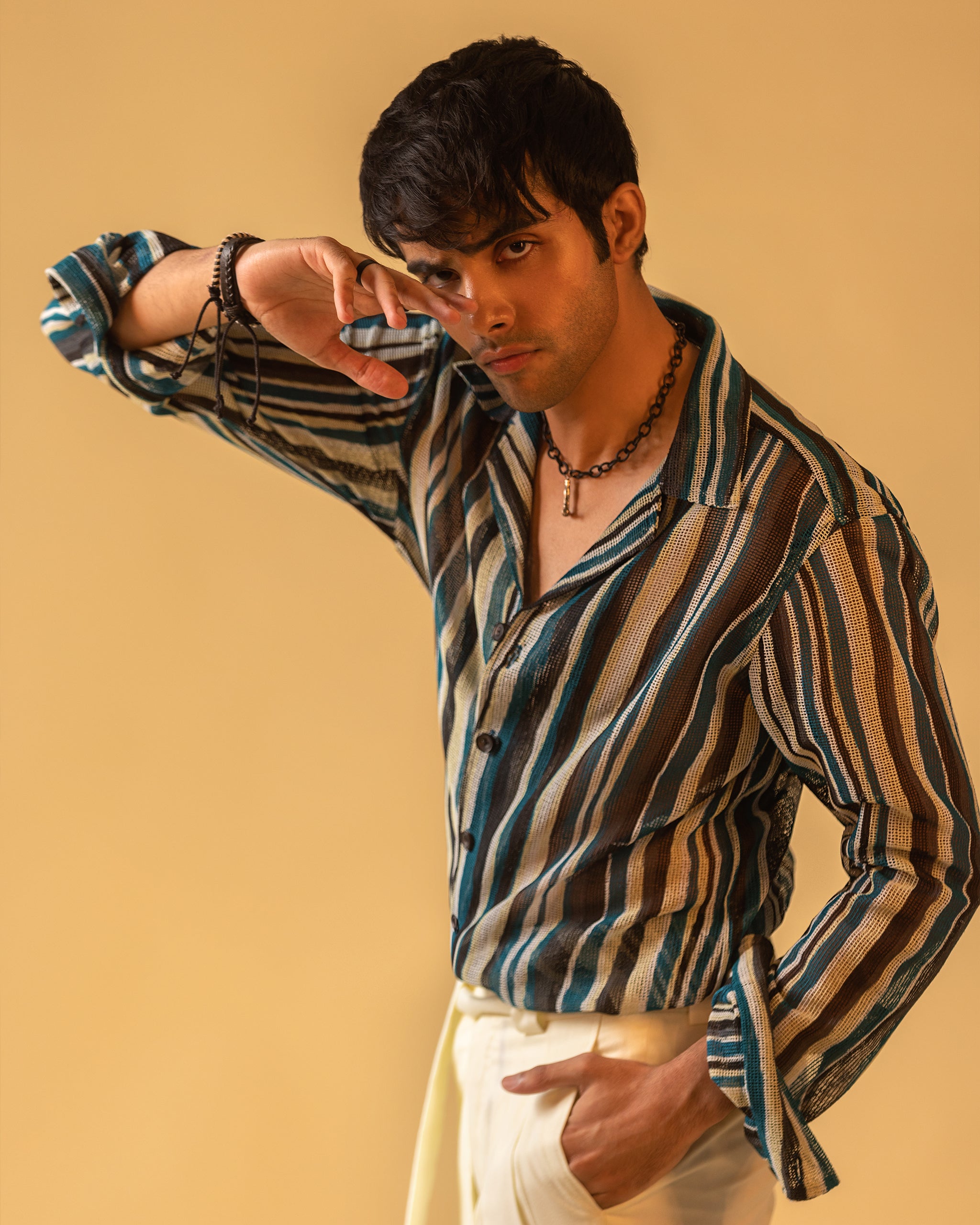 Short Sleeve Camp Collar Shirt & High Waisted Fitted Belt Pant