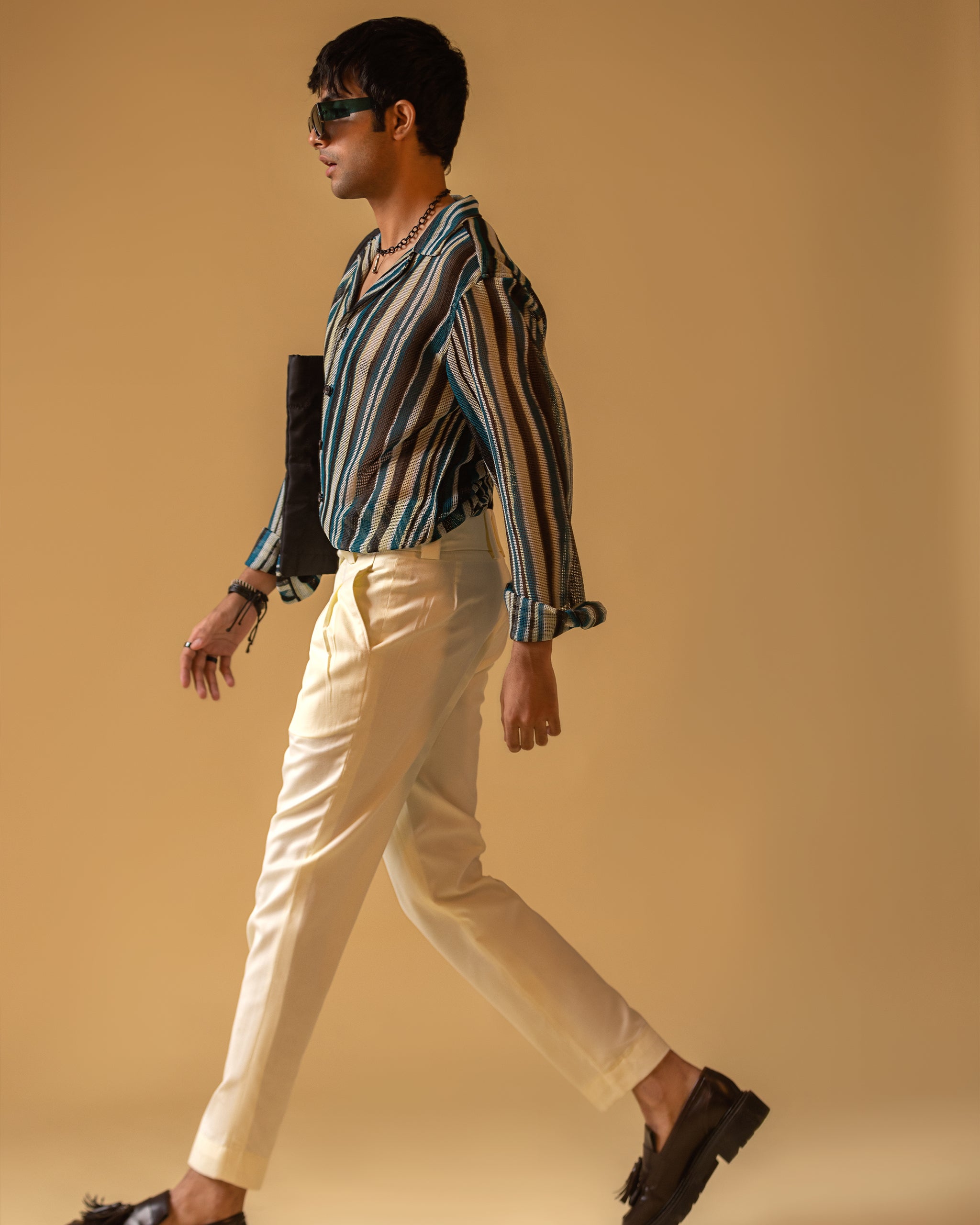 Short Sleeve Camp Collar Shirt & High Waisted Fitted Belt Pant