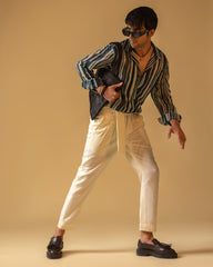 Short Sleeve Camp Collar Shirt & High Waisted Fitted Belt Pant