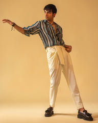 Short Sleeve Camp Collar Shirt & High Waisted Fitted Belt Pant