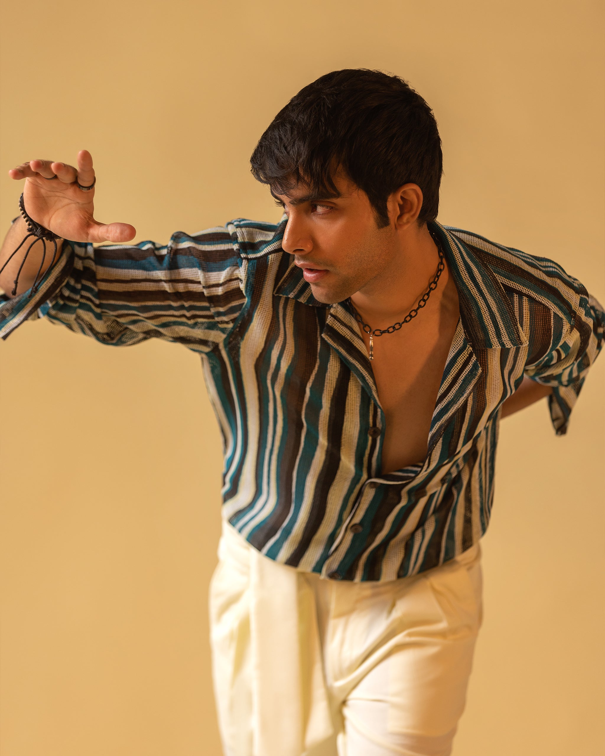 Short Sleeve Camp Collar Shirt & High Waisted Fitted Belt Pant