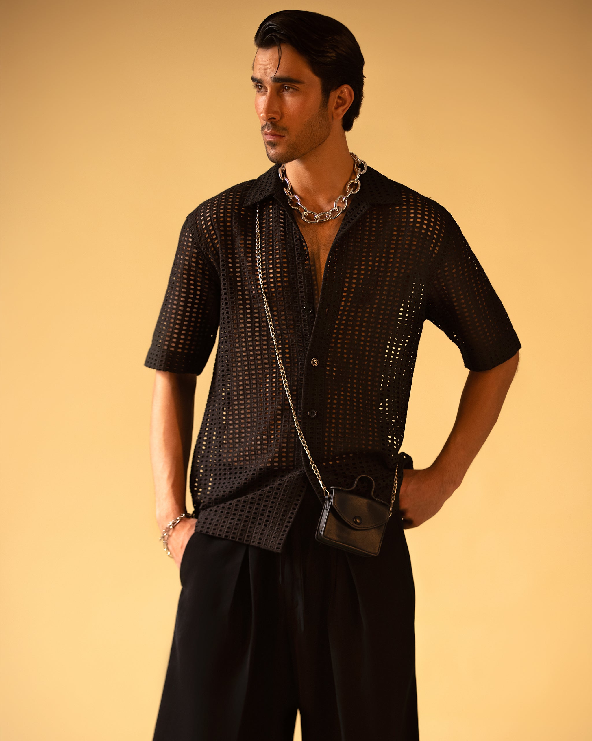 Polo Short Sleeve Button-Down Shirt & Lose Wide Trouser