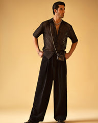 Polo Short Sleeve Button-Down Shirt & Lose Wide Trouser