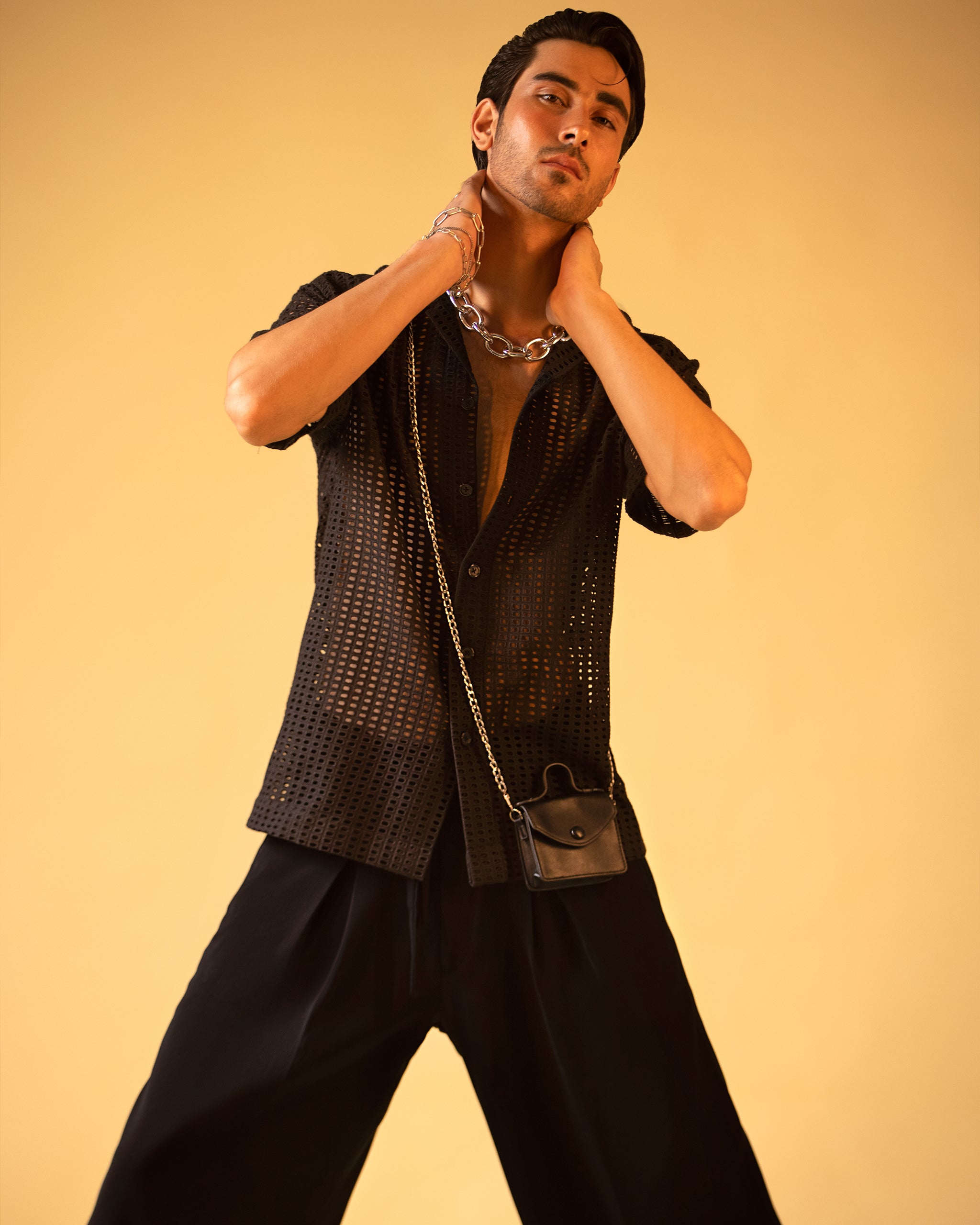 Polo Short Sleeve Button-Down Shirt & Lose Wide Trouser