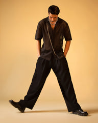 Polo Short Sleeve Button-Down Shirt & Lose Wide Trouser