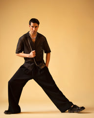 Polo Short Sleeve Button-Down Shirt & Lose Wide Trouser
