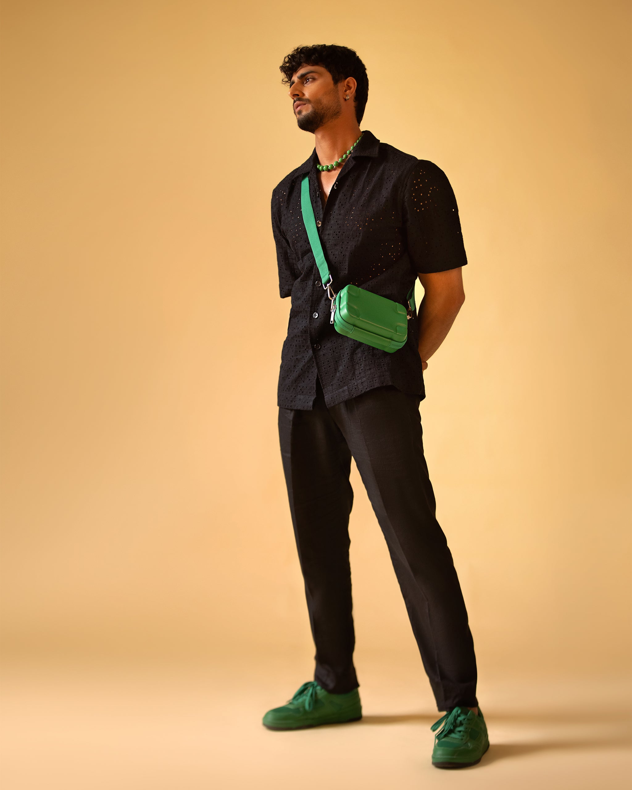 Perforated-Detail Button-Up Shirt & Fitted Slim Fit Trouser