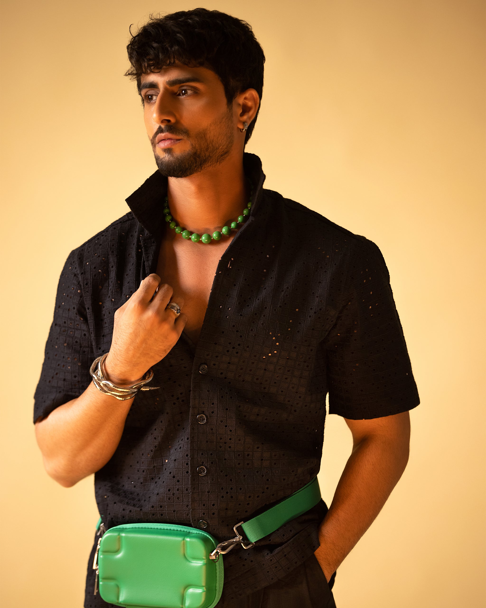 Perforated-Detail Button-Up Shirt & Fitted Slim Fit Trouser