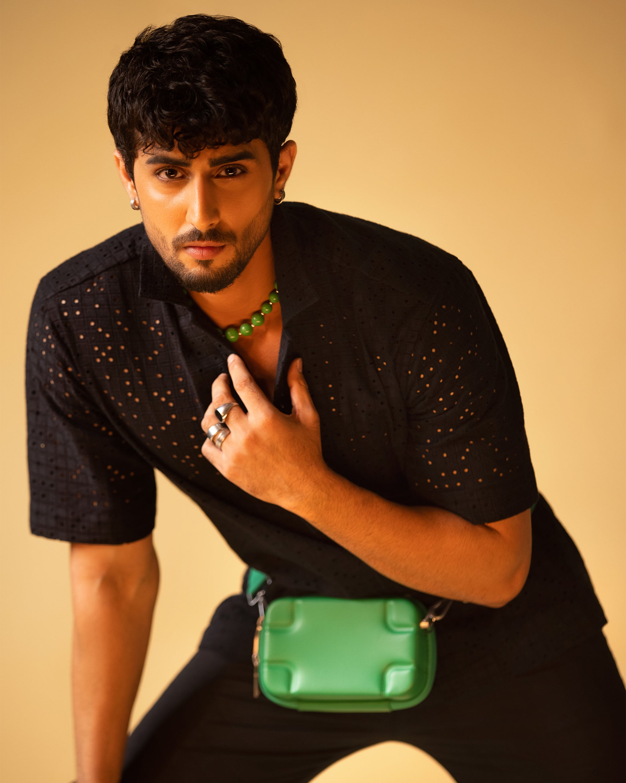 Perforated-Detail Button-Up Shirt & Fitted Slim Fit Trouser