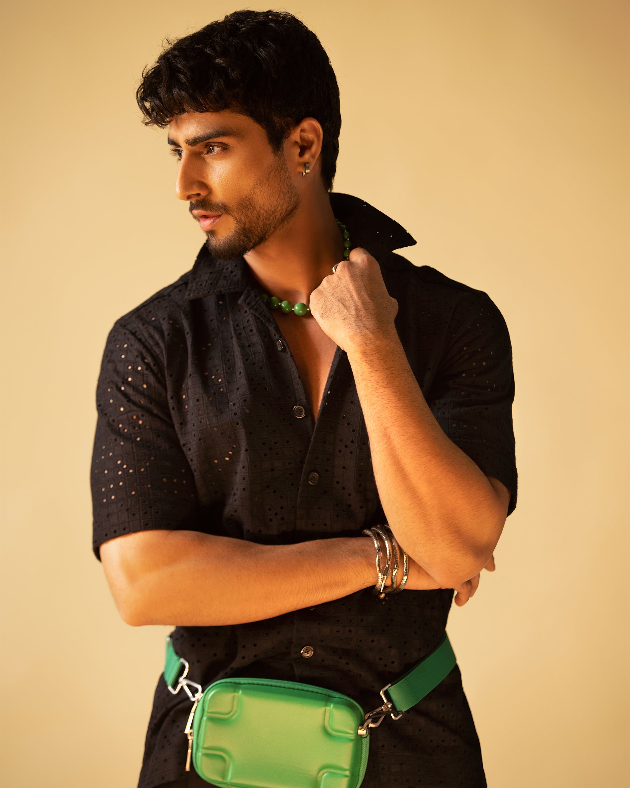 Perforated-Detail Button-Up Shirt & Fitted Slim Fit Trouser