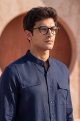 Midnight Blue Linen  Kurta Pajama
