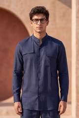 Midnight Blue Linen  Kurta Pajama