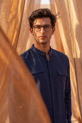 Midnight Blue Linen  Kurta Pajama
