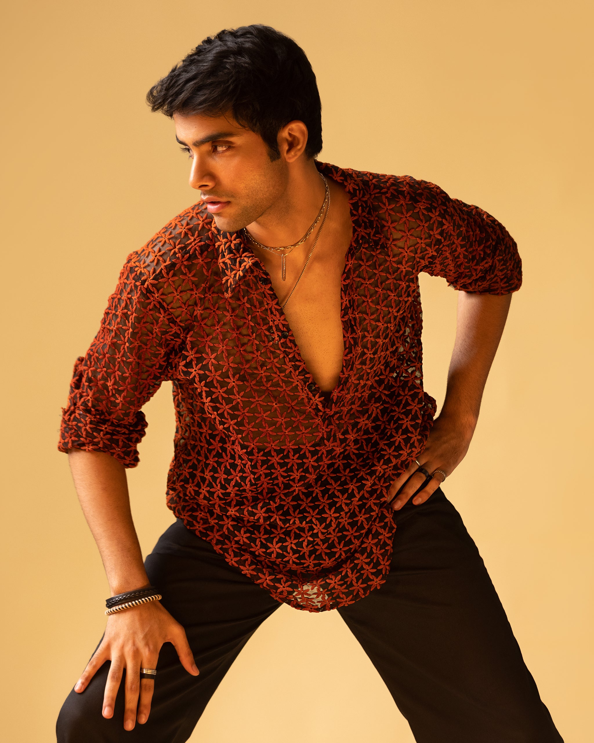 T-shirt Neck Street Long Sleeve Shirt & Cut Trouser