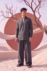 Charcoal Grey Linen Kurta Pajama