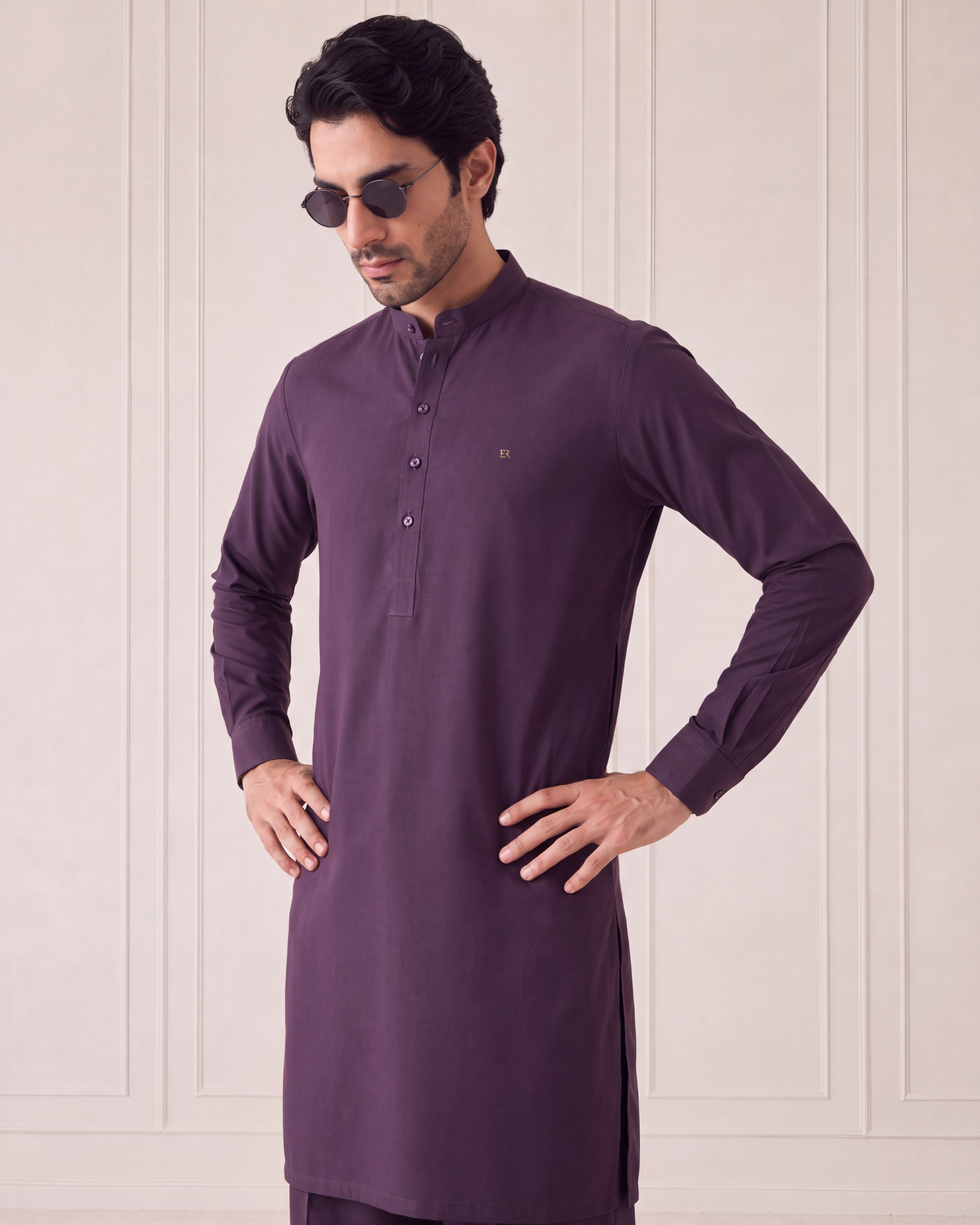 Luxury Purple Wash N Wear Kurta/Pajama