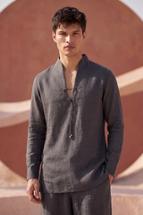 Charcoal Grey Linen Kurta Pajama