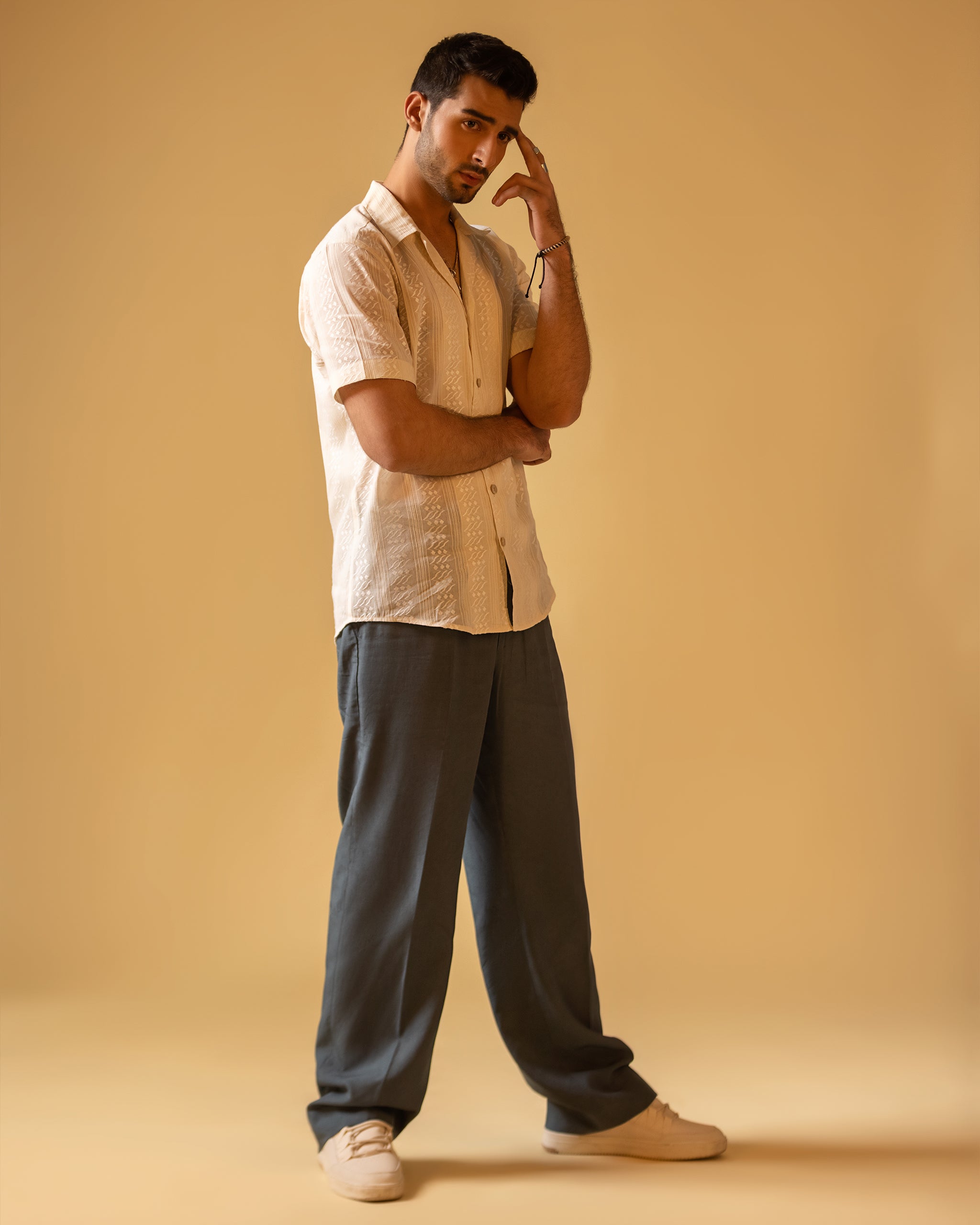 Lapel Print Shirt & Wide Lose Trouser