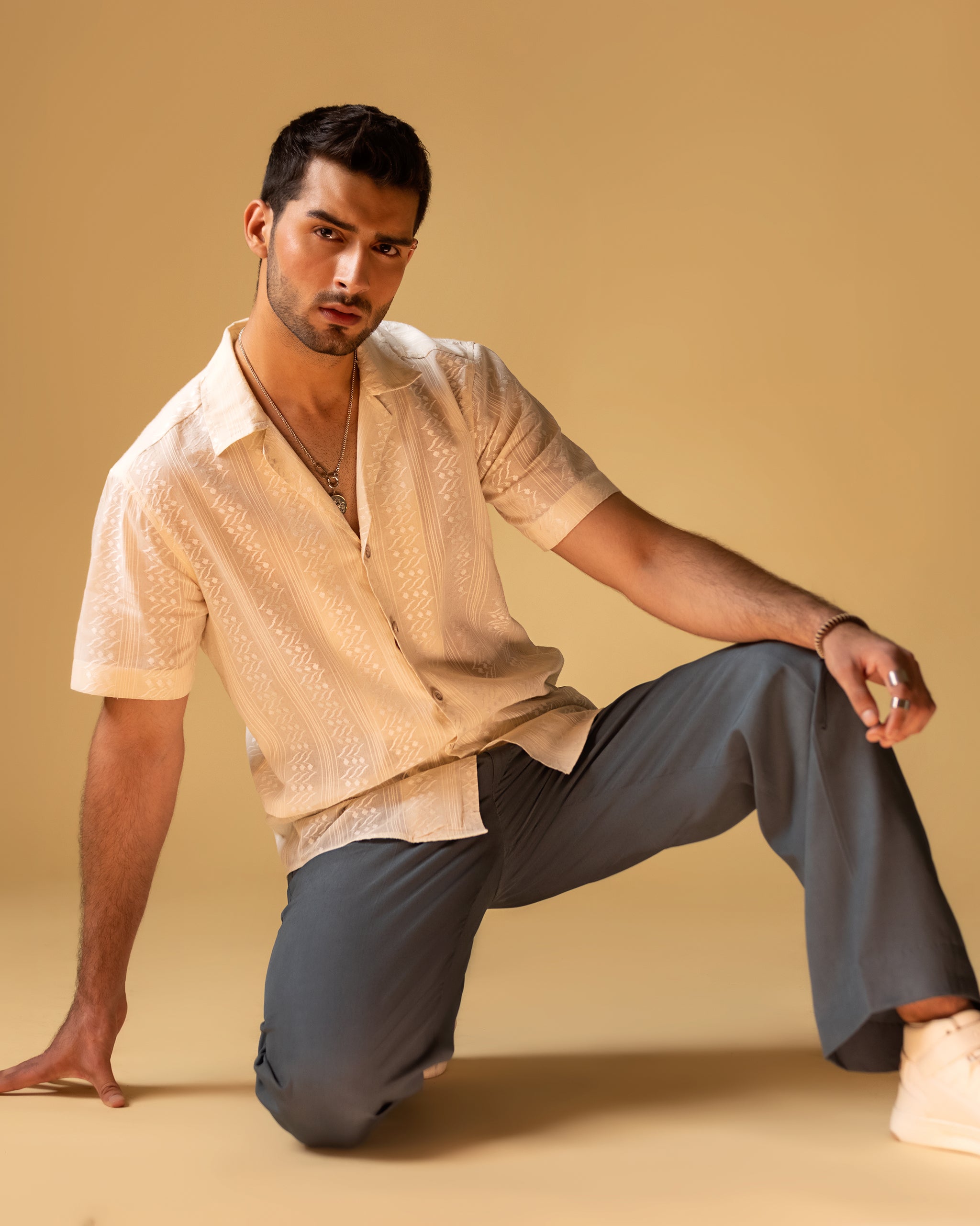 Lapel Print Shirt & Wide Lose Trouser