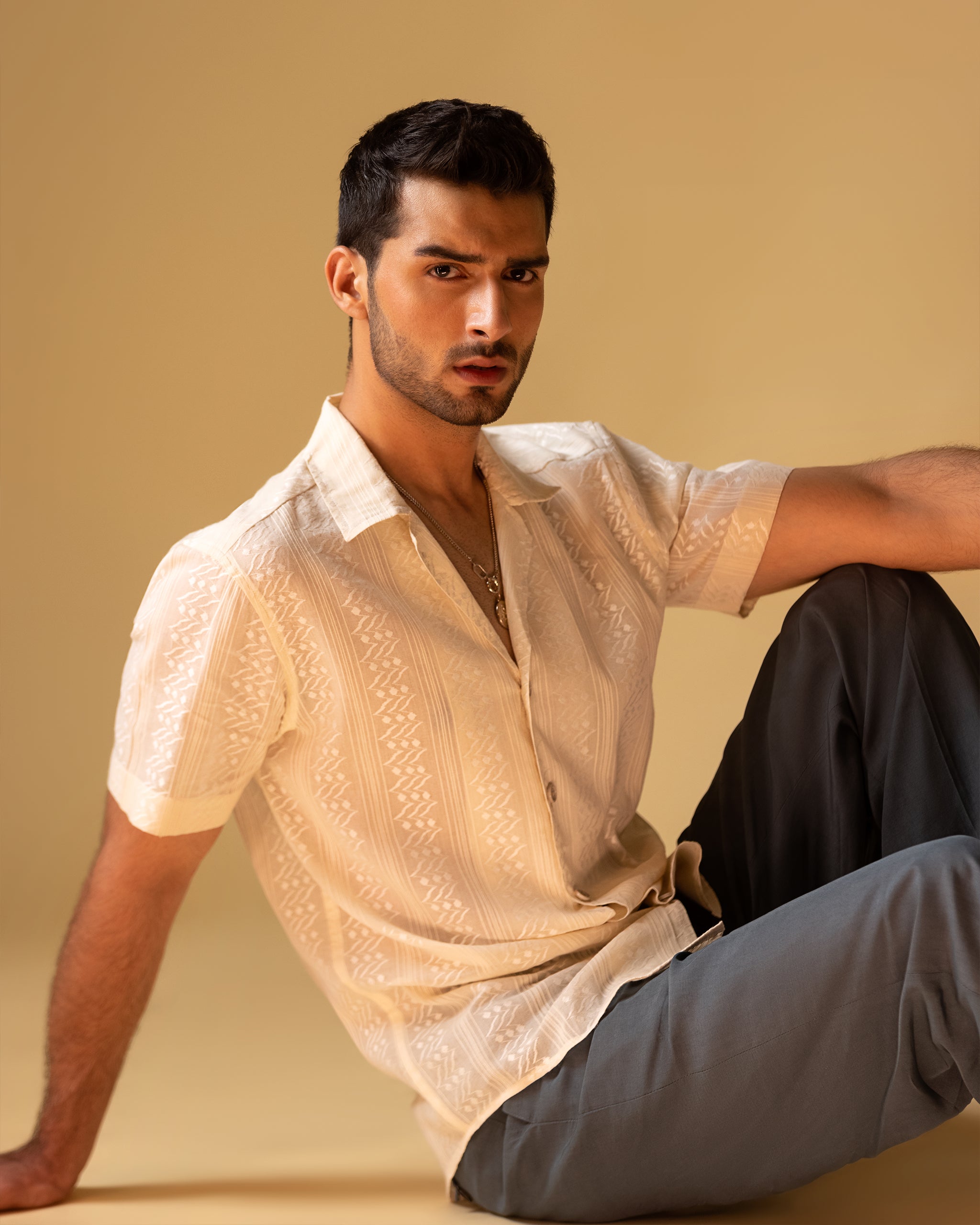 Lapel Print Shirt & Wide Lose Trouser