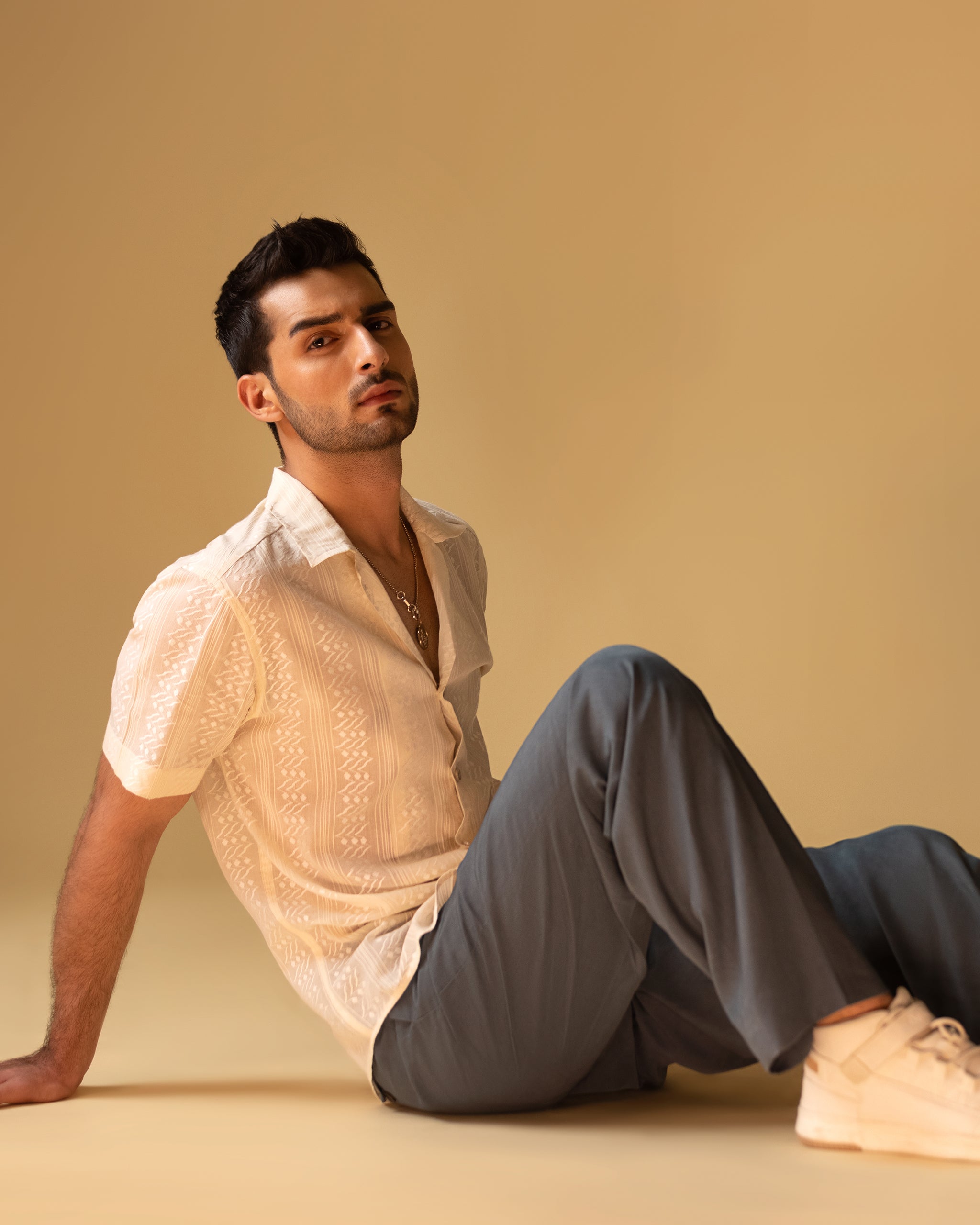 Lapel Print Shirt & Wide Lose Trouser