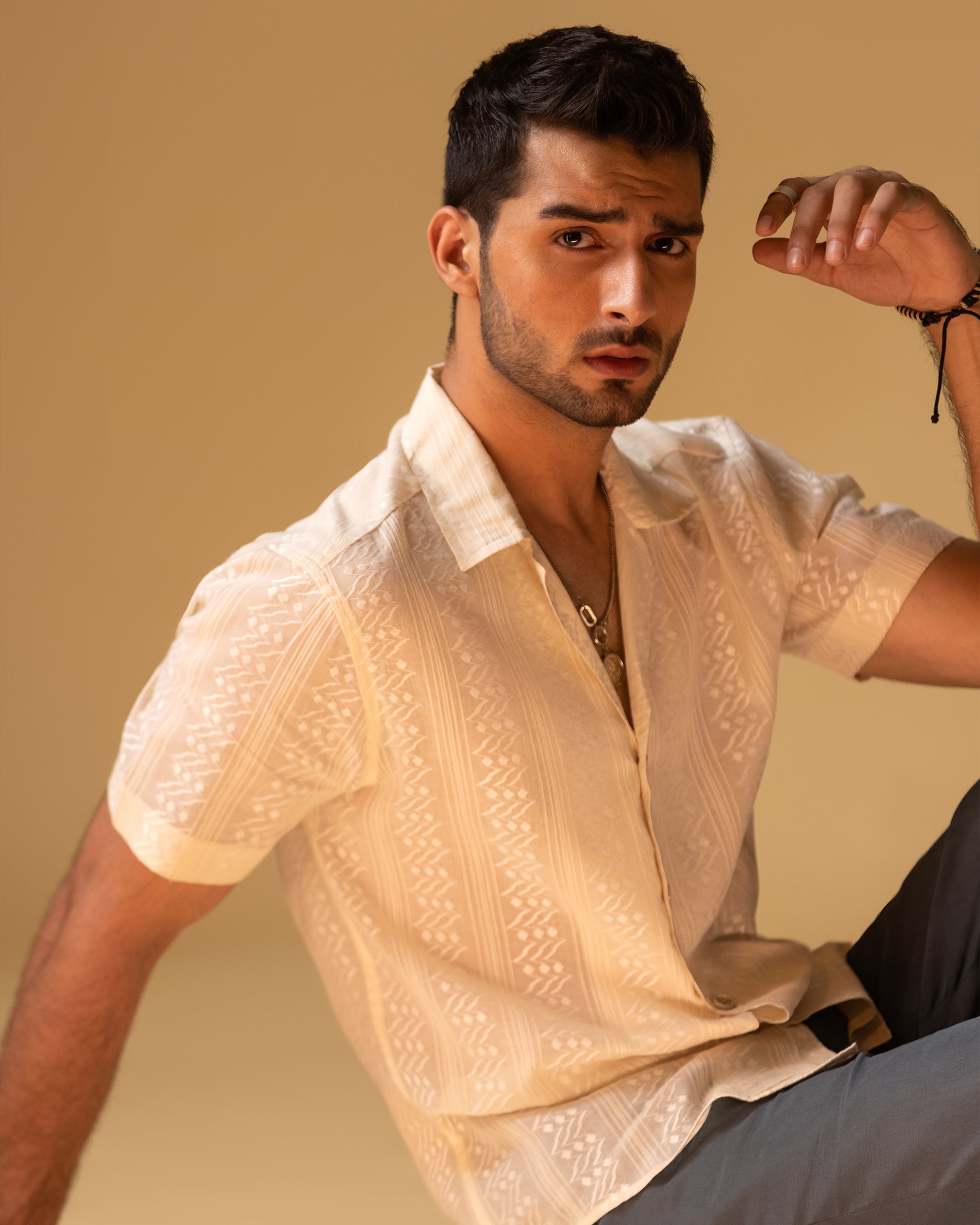 Lapel Print Shirt & Wide Lose Trouser