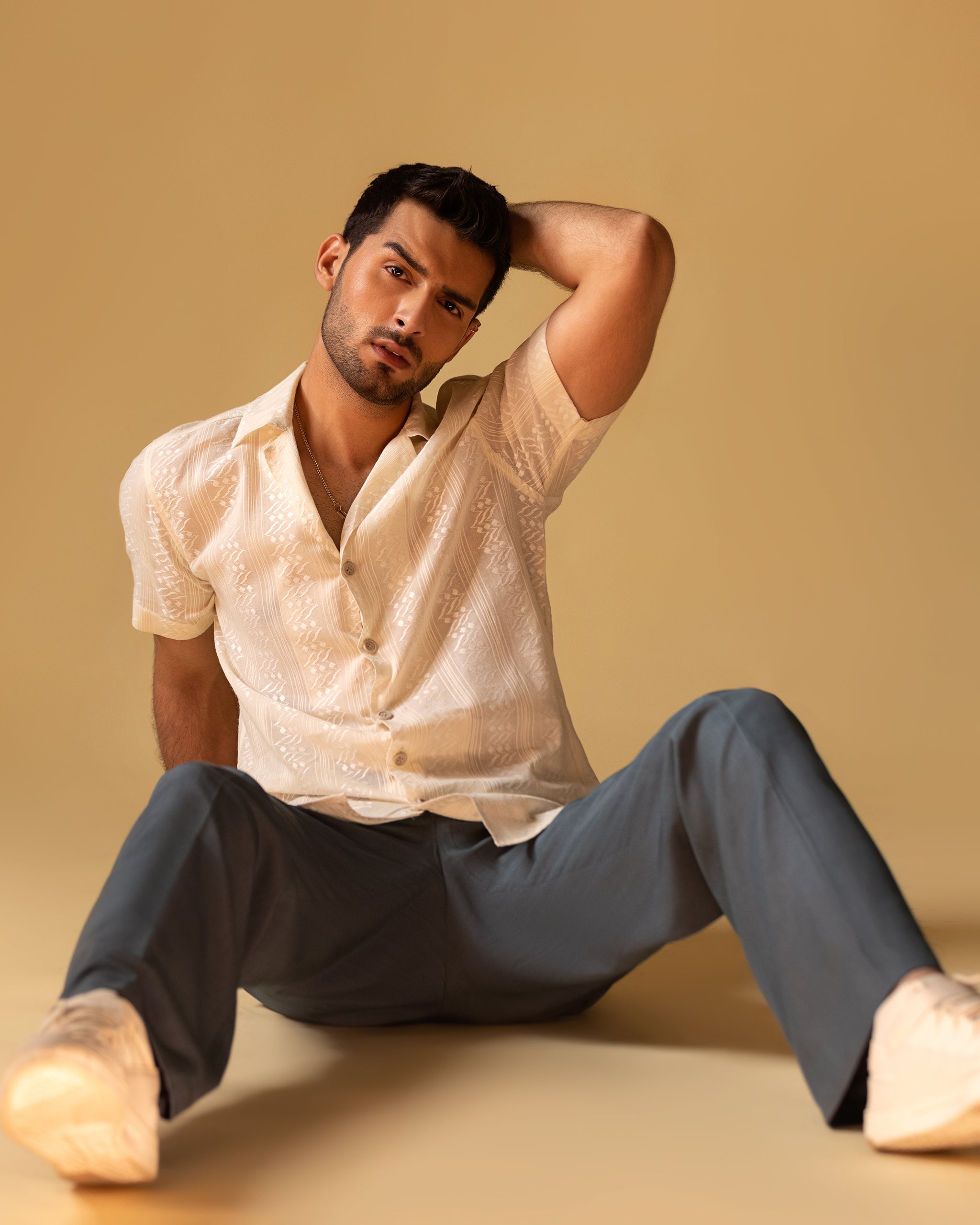 Lapel Print Shirt & Wide Lose Trouser