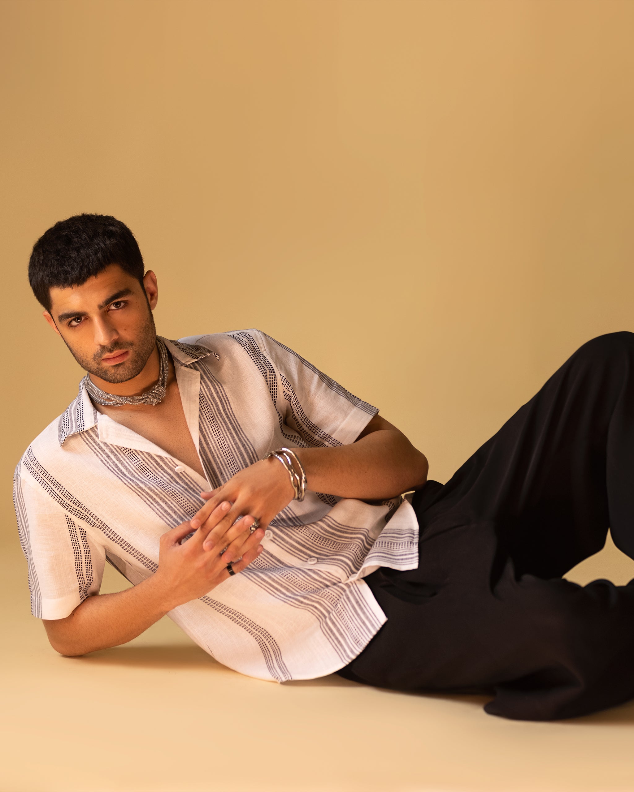 Regular Fit Button Down Camp Shirt & Wide Bell Bottom Trouser