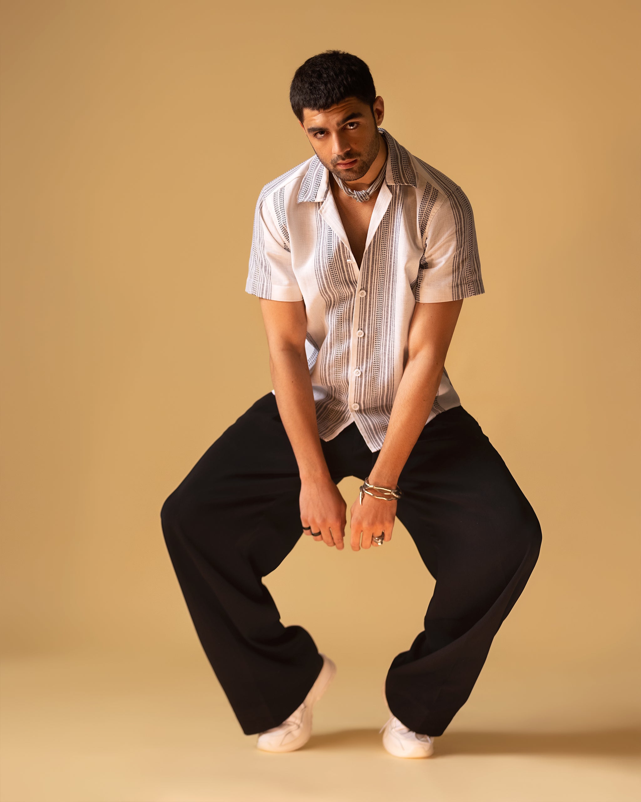 Regular Fit Button Down Camp Shirt & Wide Bell Bottom Trouser