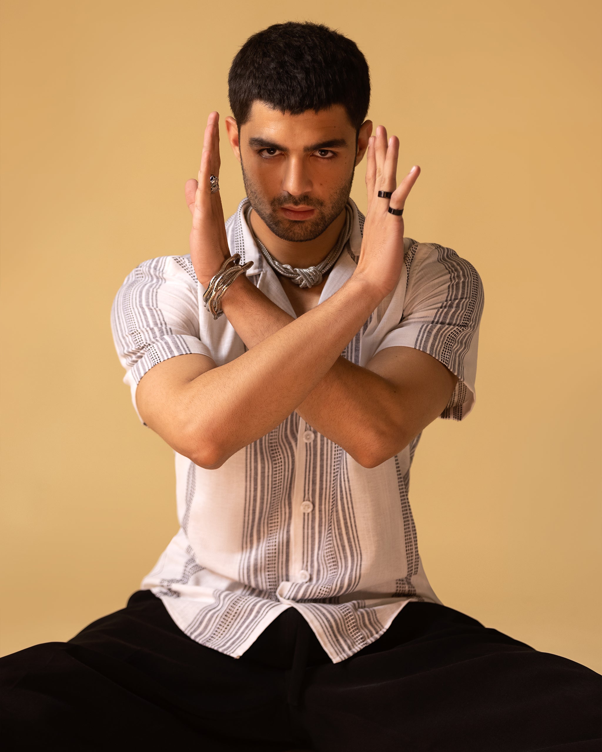 Regular Fit Button Down Camp Shirt & Wide Bell Bottom Trouser