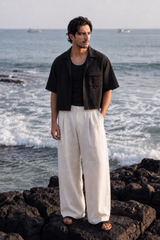 Black Crop Linen Set