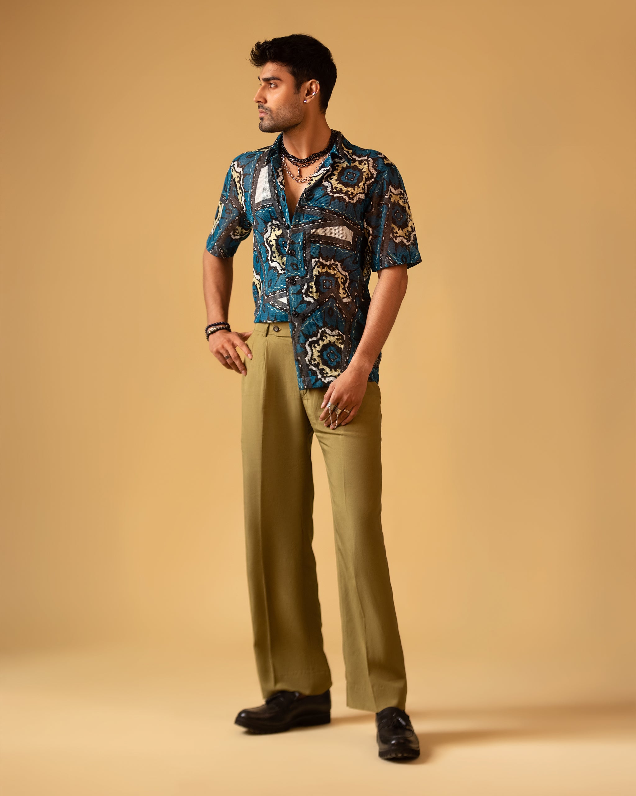 Pollo Short Sleeves Printed Shirt & Relaxe fit Trouser