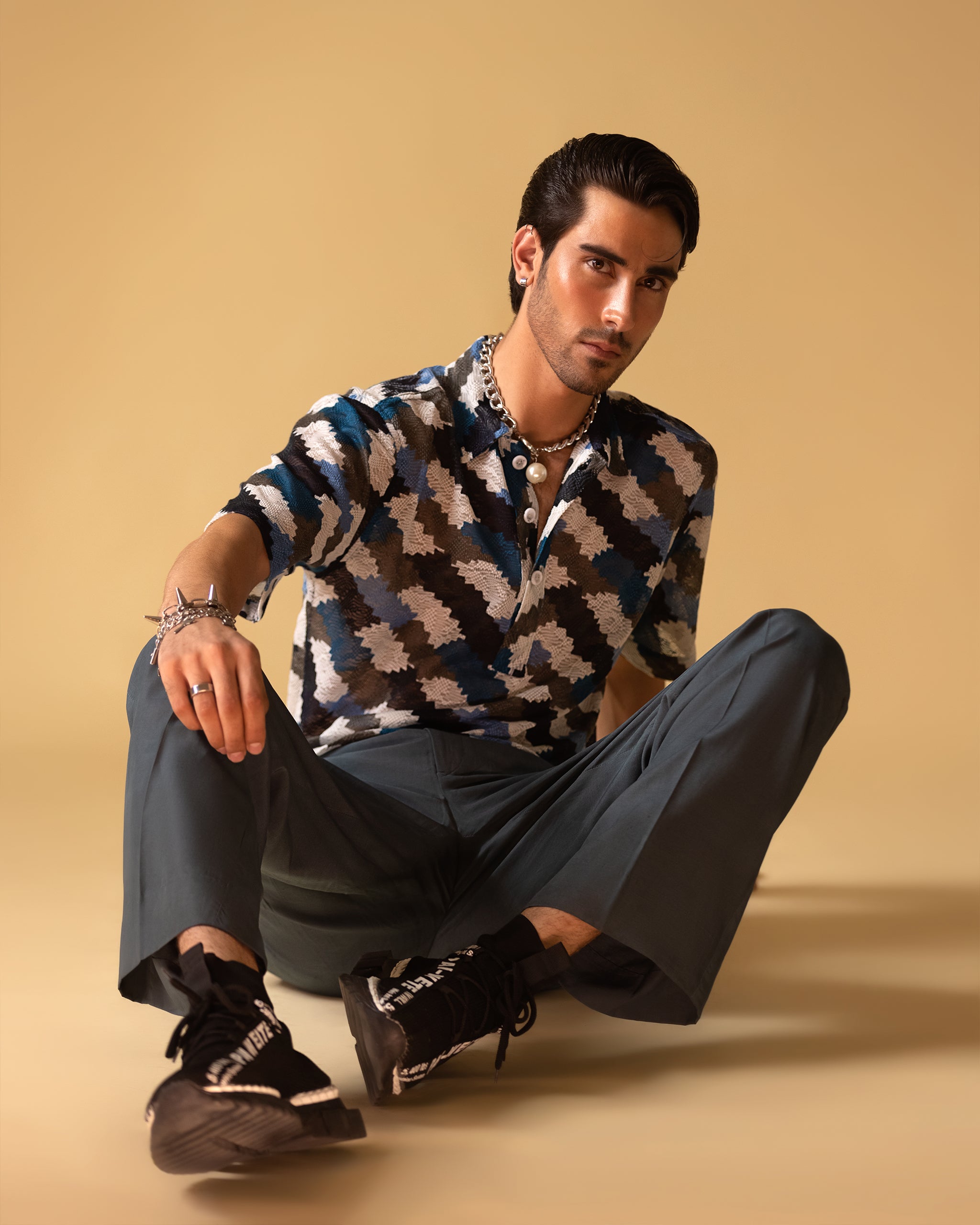 Polo Short Sleeves Printed Design Shirt & Relax Fit Trouser