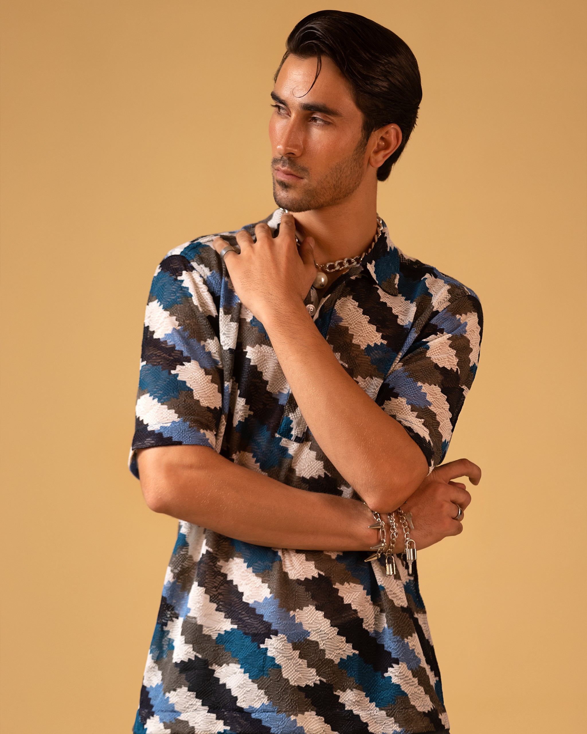 Polo Short Sleeves Printed Design Shirt & Relax Fit Trouser