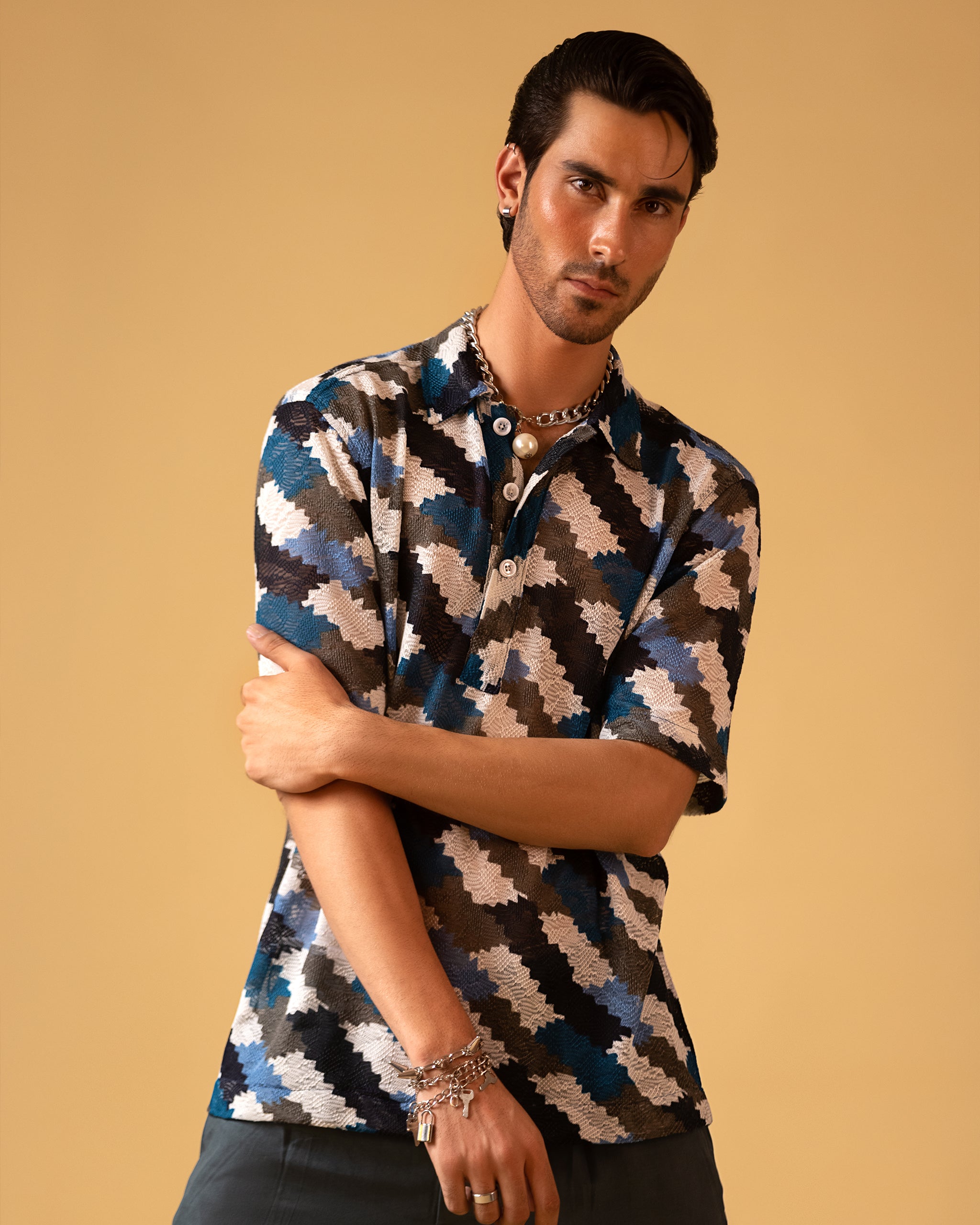 Polo Short Sleeves Printed Design Shirt & Relax Fit Trouser