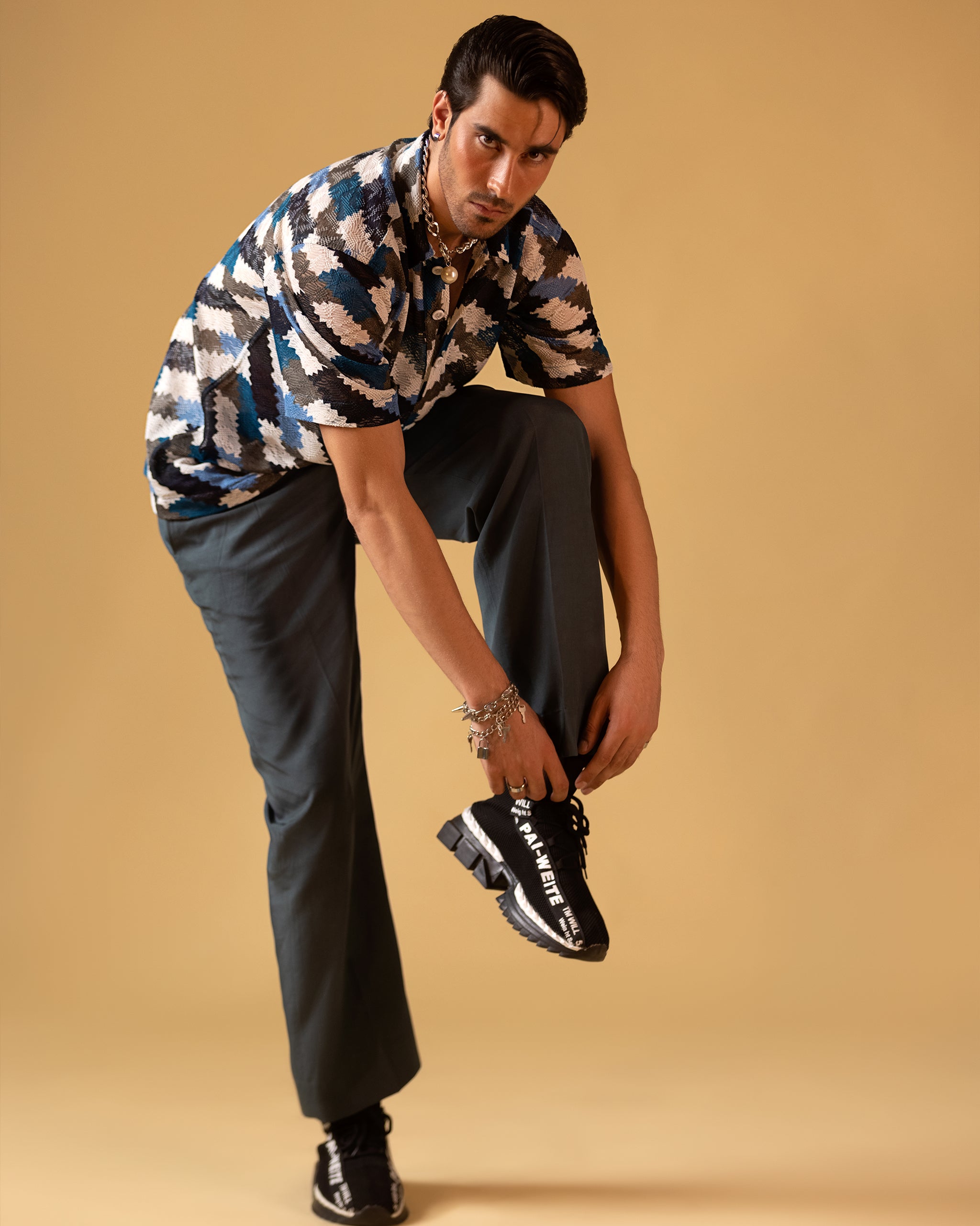 Polo Short Sleeves Printed Design Shirt & Relax Fit Trouser