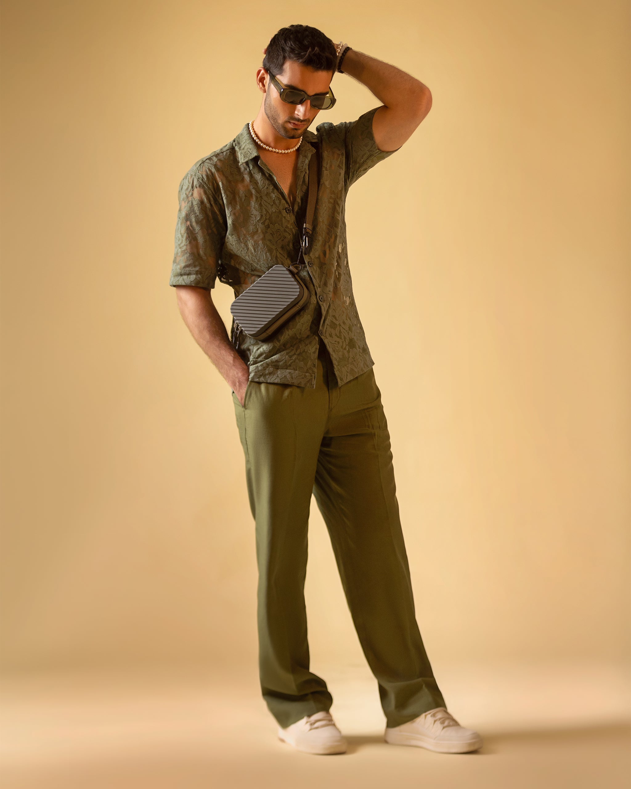 Olive Green Short Sleeves Shirt & Relax Fit Trouser