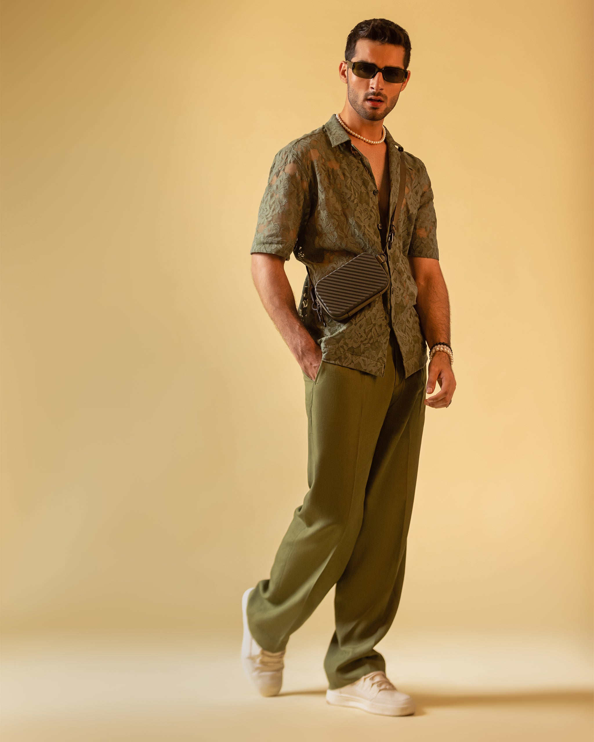 Olive Green Short Sleeves Shirt & Relax Fit Trouser