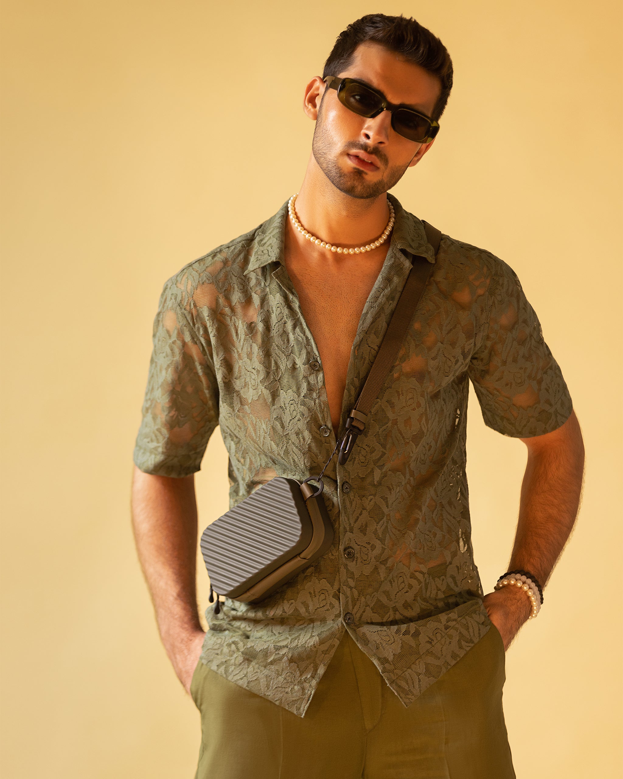 Olive Green Short Sleeves Shirt & Relax Fit Trouser