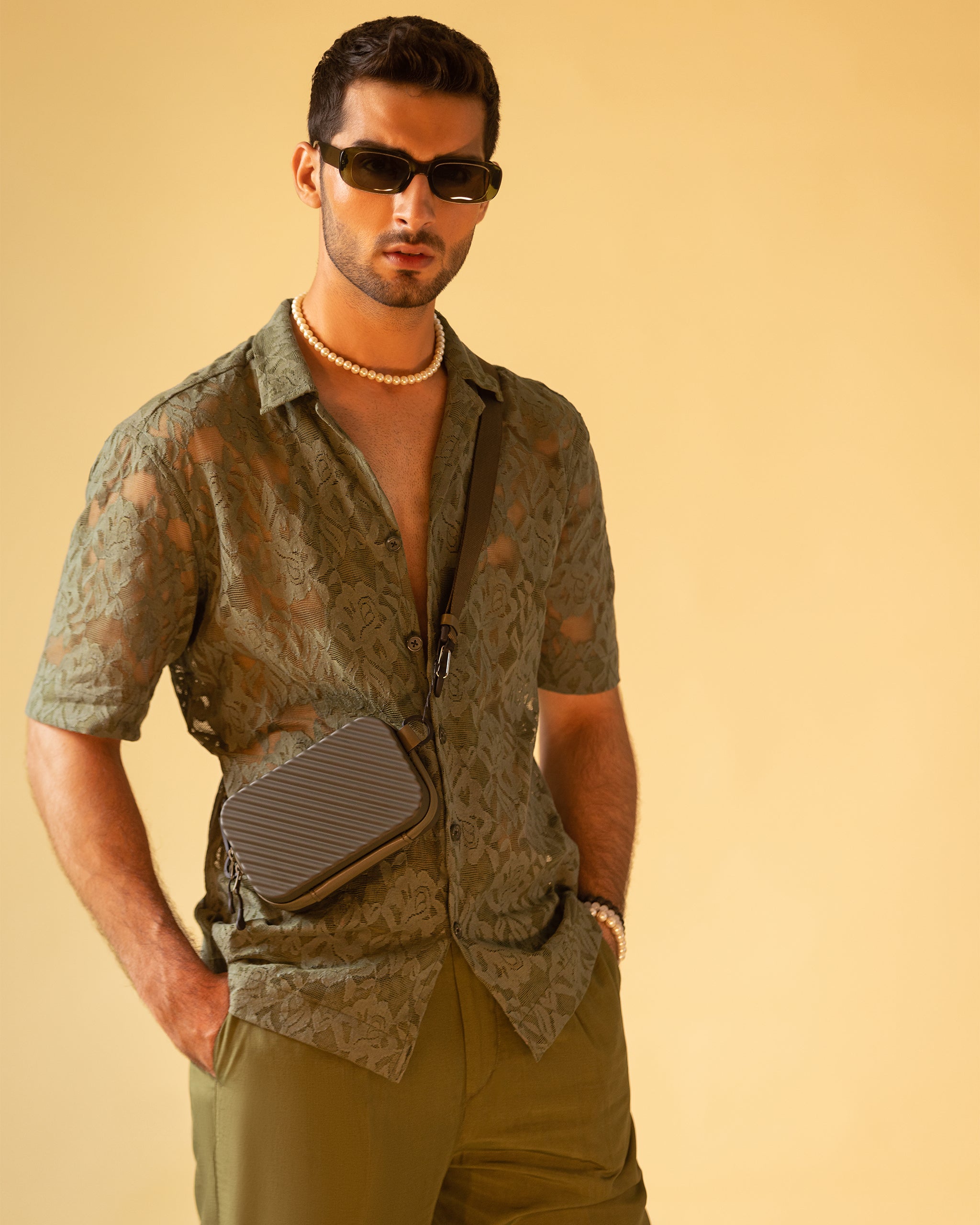 Olive Green Short Sleeves Shirt & Relax Fit Trouser